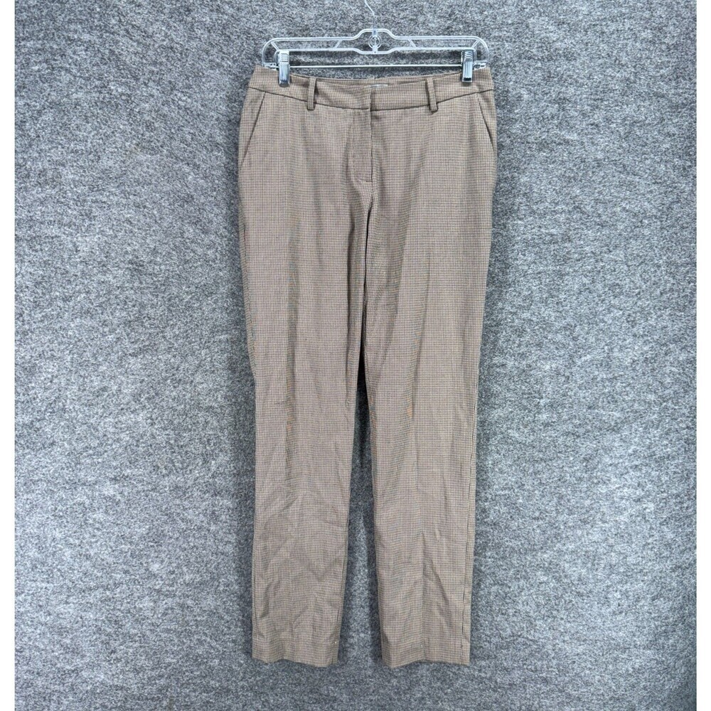 H&M Pants Women 6 Brown Plaid Mid Rise Chino Flat Front Straight Pockets Casual